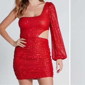 Windsor Red Sequin One-Shoulder Dress